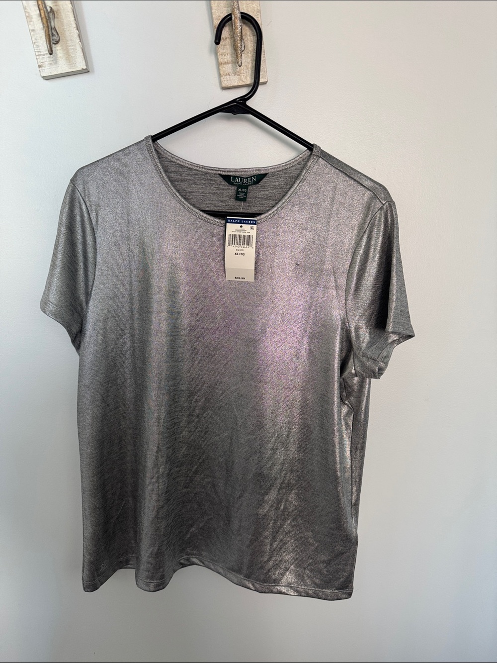 Lauren Ralph Lauren Metallic Silver Crewneck Short Sleeve Tee